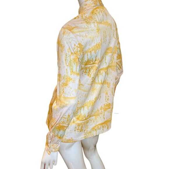Vintage 1970s Vera Button Down Geometric Long Sleeve Shirt M Saffron Marigold - Picture 4 of 15